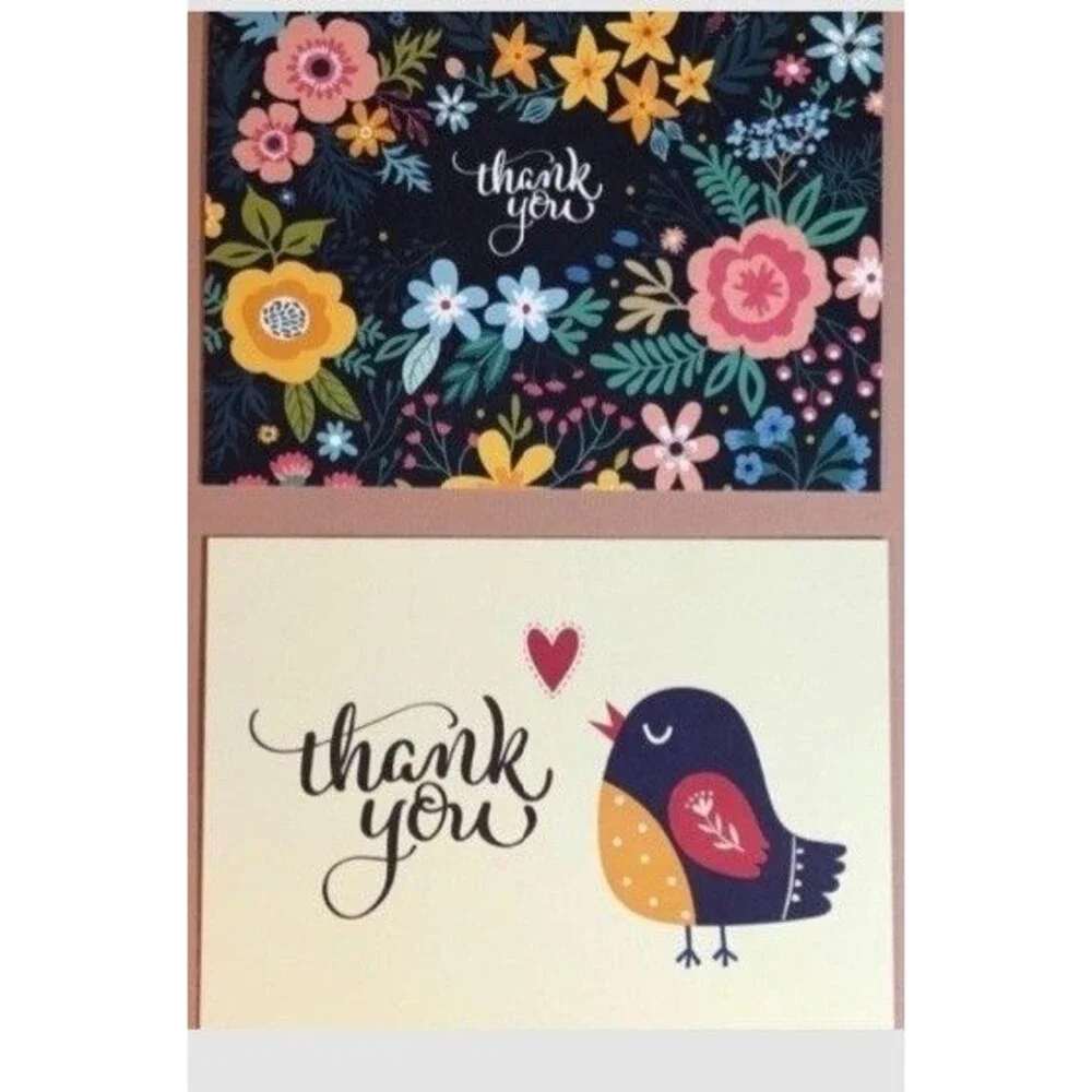 Painted Floral Thank You Cards Assortment 36 Notes W/ Envelopes Matte Paper, USA